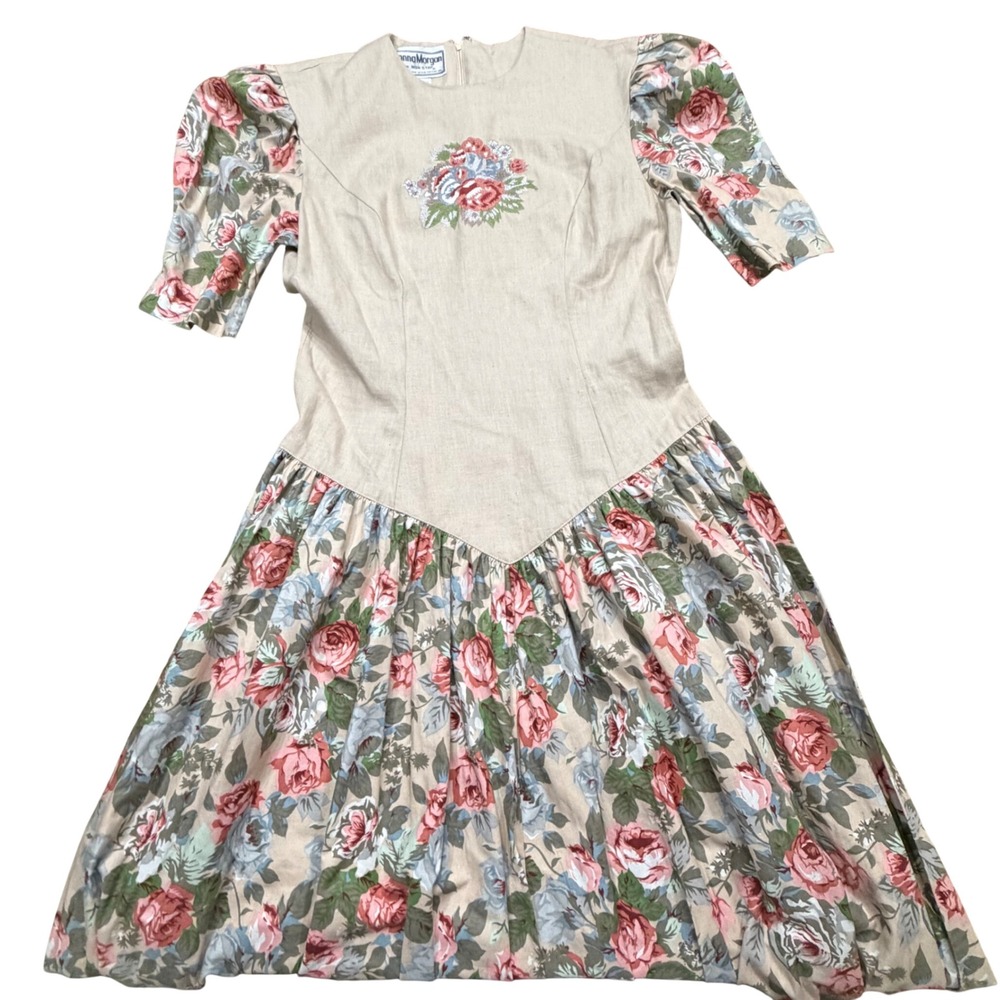 NEW Vintage Donna Morgan for Non Stop Floral Embroidered Dress 10‎ Cottagecore